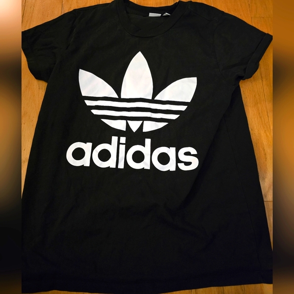 adidas Tops - Adidas Black Tee with White Trefoil Logo Womens Size S